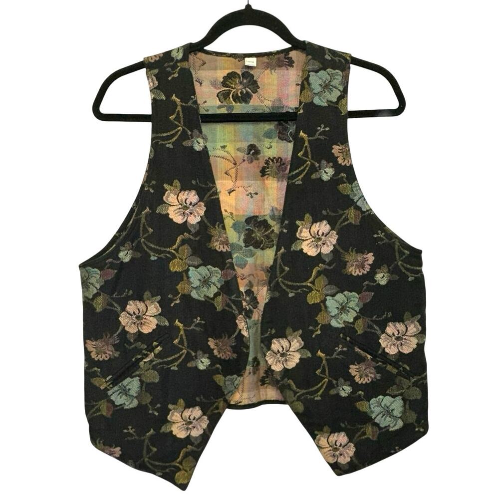 Vintage Floral Tapestry Vest Petite Boho Cropped Waistcoat Open Front Small Med